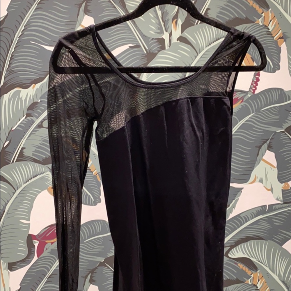 BEBE stretch mesh arm bodycon dress